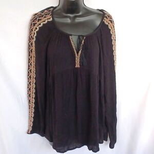 Old Navy Embroidered Aztec Pattern Black Peasant Blouse Top Womens medium